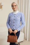 Çiçek Nakışlı Ponponlu Ajurlu Triko Hırka    -Bebe Mavi-Triko Hırka-109-0642-R32