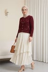 Çiçek Nakışlı Ponponlu Ajurlu Triko Hırka         -Bordo-Hırka-109-0642-R04