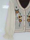 Çiçek Nakışlı Triko Detaylı Düğmeli Bohem Bluz -Bej-Bluz-364-5327-R56