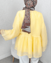 Çift Bağlamalı İçi Astarlı Modal Kimono -Sarı-Kimono&Kaftan-307-2389-R22