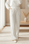 Çift Cepli Beli Lastikli Bağcık Detaylı Pantolon   -Beyaz-Pantolon-326-9093-R02