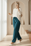 Çift Cepli Beli Lastikli Bağcık Detaylı Pantolon  -Zümrüt-Pantolon-326-9093-R17