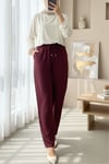 Çift Cepli Beli Lastikli Bağcık Detaylı Pantolon  -Bordo-Pantolon-326-9093-R04