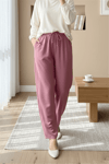 Çift Cepli Beli Lastikli Bağcık Detaylı Pantolon  -Pembe-Pantolon-326-9093-R20