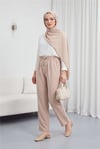 Çift Cepli Beli Lastikli Bağcık Detaylı Pantolon    -Taş-Pantolon-326-9093-R43
