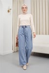 Çift Cepli Beli Lastikli Cırtlı Pileli Pantolon  -Buz Mavi-Pantolon-417-17852-R37