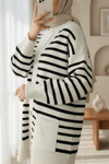 Çift Cepli Çizgili Triko Hırka  -Taş-Hırka-357-6195-R43