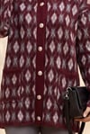 Çift Cepli Desenli Düğmeli Yumoş Triko Hırka  -Bordo