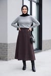 Çift Cepli Fermuarlı Ekose Desenli Kloş Etek -Koyu Bordo