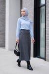 Çift Cepli Fermuarlı Ekose Desenli Kloş Etek -Füme