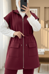 Çift Cepli Fermuarlı Lastik Detaylı Kısakollu Scuba Takım  -Bordo-Takım-349-7091-R04
