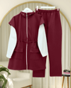 Çift Cepli Fermuarlı Lastik Detaylı Kısakollu Scuba Takım  -Bordo-Takım-349-7091-R04