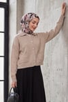 Çift Cepli Gömlek Yaka Düğmeli Yumoş Triko Hırka -Taş rengi