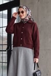 Çift Cepli Gömlek Yaka Düğmeli Yumoş Triko Hırka -Bordo