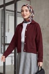 Çift Cepli Gömlek Yaka Düğmeli Yumoş Triko Hırka -Bordo