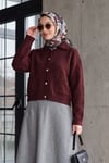 Çift Cepli Gömlek Yaka Düğmeli Yumoş Triko Hırka -Bordo
