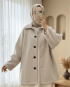 Çift Cepli Önü Düğmeli Astarlı Buklet Kaban -Bej-Kaban-223-3029-R56