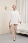 Çift Cepli Oval Kesim Kolu Katlamalı Gömlek Tunik -Beyaz-Gömlek-317-2420-R02