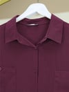 Çift Cepli Oval Kesim Kolu Katlamalı Gömlek Tunik -Bordo-Gömlek-317-2420-R04