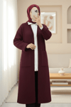 Çift Cepli Uzun Triko Hırka -Bordo-Hırka-109-0917-R04