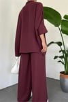 Çift Cepli Yarım Yarasa Kol Salaş Gömlek Takım  -Bordo-Takım-246-1467-R04