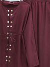 Çift Çıtçıt Detaylı Yuvarlak Yaka Bol Paça Pantolonlu Modal Takım -Bordo-Takım-403-3070-R04