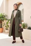 Çift Düğmeli Kemerli Trençkot -Haki-Trençkot-197-4901-R05