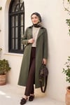 Çift Düğmeli Kemerli Trençkot -Haki-Trençkot-197-4901-R05