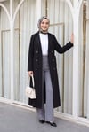 Çift Düğmeli Kemerli Trençkot -Siyah-Trençkot-197-4901-R01