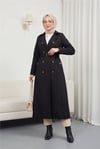 Çift Düğmeli Kemerli Trençkot -Siyah-Trençkot-197-4901-R01