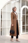 Çift Düğmeli Kemerli Trençkot -Taba-Trençkot-197-4901-R12
