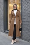Çift Düğmeli Kemerli Trençkot -Taba-Trençkot-197-4901-R12