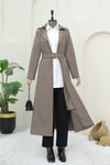 Çift Düğmeli Kemerli Trençkot  -Taş-Trençkot-197-4901-R43