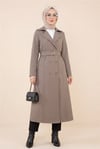 Çift Düğmeli Kemerli Trençkot  -Taş-Trençkot-197-4901-R43
