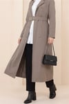 Çift Düğmeli Kemerli Trençkot  -Taş-Trençkot-197-4901-R43