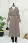 Çift Düğmeli Kemerli Trençkot  -Taş-Trençkot-197-4901-R43