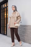 Çıkarılabilir Pelerinli Oversize Modal Tunik  -Vizon