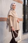 Çıkarılabilir Pelerinli Oversize Modal Tunik  -Vizon