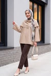 Çıkarılabilir Pelerinli Oversize Modal Tunik  -Vizon