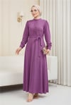 Çıma Detaylı Kemerli Ayrobin Elbise   -Vişne-Açık Elbise-186-662-R44