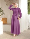 Çıma Detaylı Kemerli Ayrobin Elbise   -Vişne-Açık Elbise-186-662-R44