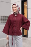 Çin Düğümü Kapamalı Hakim Yaka Paraşüt Kimono -Mürdüm