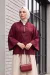 Çin Düğümü Kapamalı Hakim Yaka Paraşüt Kimono -Mürdüm