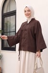 Çin Düğümü Kapamalı Hakim Yaka Paraşüt Kimono -Kahverengi