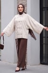 Çin Düğümü Kapamalı Hakim Yaka Paraşüt Kimono -Taş rengi