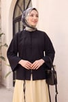 Çin Düğümü Kapamalı Hakim Yaka Paraşüt Kimono -Siyah