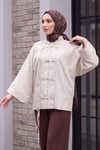 Çin Düğümü Kapamalı Hakim Yaka Paraşüt Kimono -Taş rengi