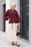 Çin Düğümü Kapamalı Hakim Yaka Paraşüt Kimono -Mürdüm