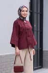 Çin Düğümü Kapamalı Hakim Yaka Paraşüt Kimono -Mürdüm
