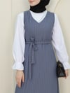 Çizgili Beli Kuşaklı Gömlek Jile Takım -Gri-Jile Elbise-349-5063-R11